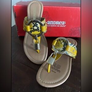 ANDREA Women’s Yellow and Black Snake Print Sandals